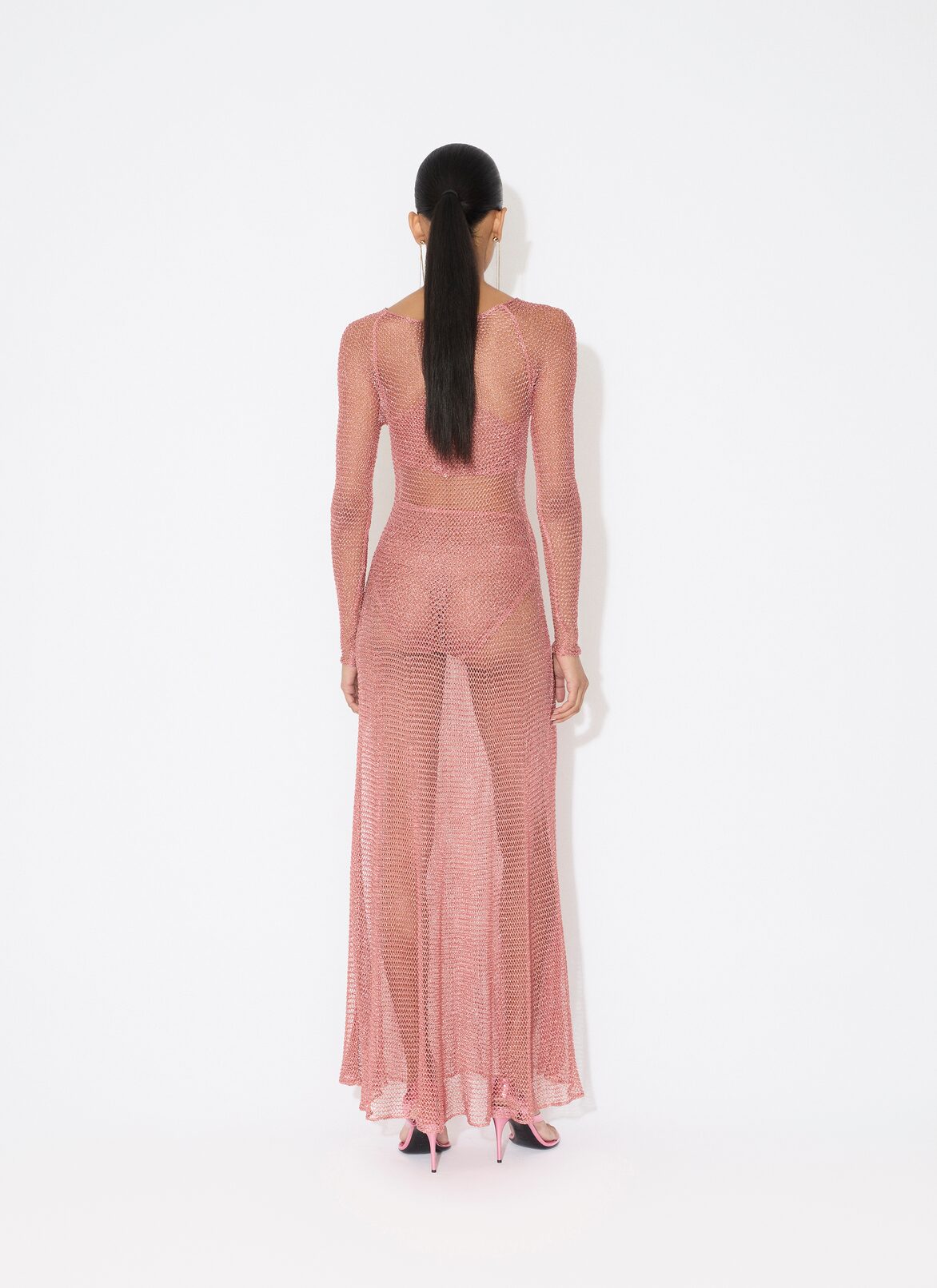 MESH KNIT LONG DRESS ALAÏA CORAL MESH KNIT LONG DRESS